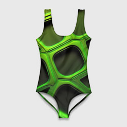 Купальник-боди 3D женский Объемные зеленые соты, цвет: 3D-принт