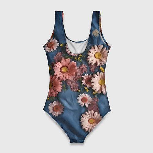 Женский купальник-боди Хризантемы на джинсе / 3D-принт – фото 2