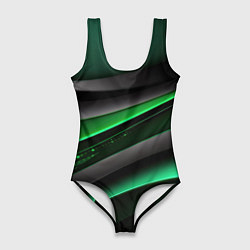 Купальник-боди 3D женский Black green line, цвет: 3D-принт