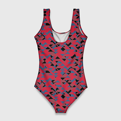 Женский купальник-боди Черные и синие треугольники на красном / 3D-принт – фото 2