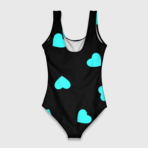 Женский купальник-боди С голубыми сердечками на черном / 3D-принт – фото 2