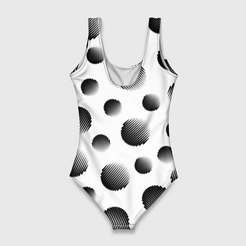 Женский купальник-боди Черные полосатые шары на белом / 3D-принт – фото 2