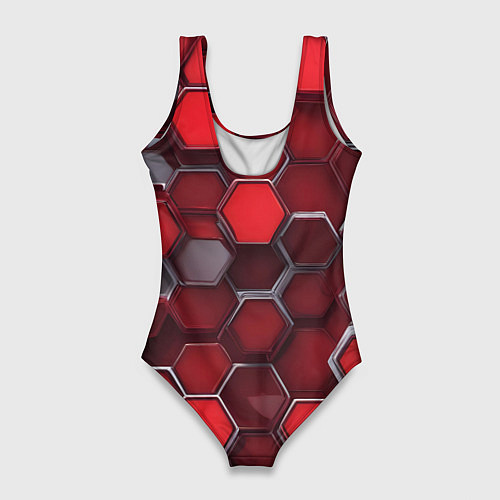 Женский купальник-боди Cyber hexagon red / 3D-принт – фото 2