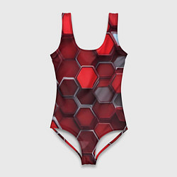 Женский купальник-боди Cyber hexagon red