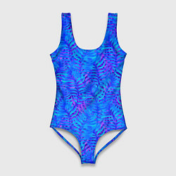Купальник-боди 3D женский Синие неоновые листья, цвет: 3D-принт
