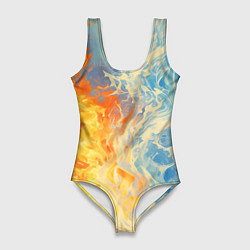 Купальник-боди 3D женский Вода и пламя абстракция, цвет: 3D-принт