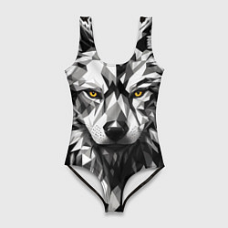 Купальник-боди 3D женский Черный волк - полигональная голова зверя, цвет: 3D-принт
