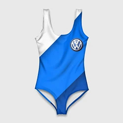 Купальник-боди 3D женский Volkswagen - голубые линии, цвет: 3D-принт