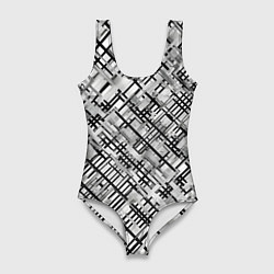 Купальник-боди 3D женский Чёрно-белая сеть, цвет: 3D-принт