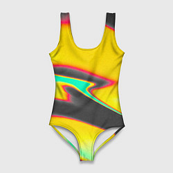 Женский купальник-боди Слияние жёлтого голубого чёрного цветов