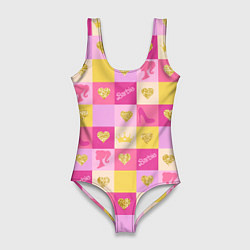 Женский купальник-боди Барби: желтые и розовые квадраты паттерн