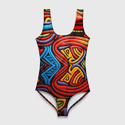 Женский купальник-боди Разноцветный узор в стиле абстракционизм