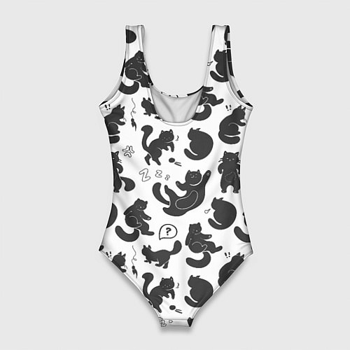 Женский купальник-боди Эмоциональные черно-белые коты / 3D-принт – фото 2