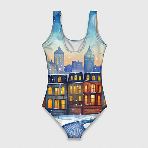 Женский купальник-боди Новогодний дракон на фоне города / 3D-принт – фото 2