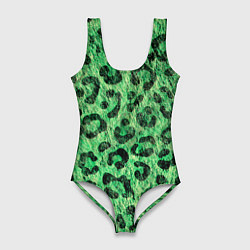 Женский купальник-боди Зелёный леопард паттерн