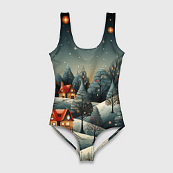 Женский купальник-боди Зимние развлечения на природе