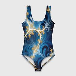 Женский купальник-боди Глубокая синева и золотые узоры
