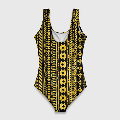 Женский купальник-боди Африканские узоры жёлтый на чёрном / 3D-принт – фото 2