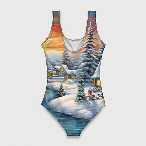 Женский купальник-боди Зимняя маленькая речка / 3D-принт – фото 2