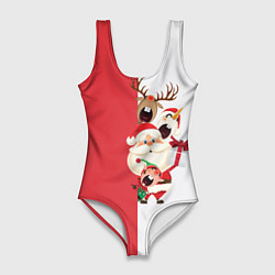Купальник-боди 3D женский Новогодние персонажи, цвет: 3D-принт