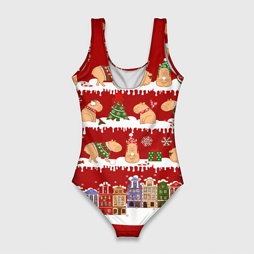Женский купальник-боди Капибара с семьей на Новый год / 3D-принт – фото 2