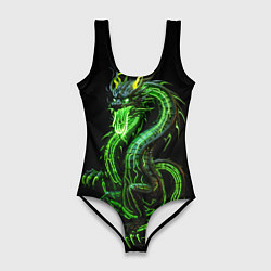 Купальник-боди 3D женский Светящийся зеленый дракон 2024, цвет: 3D-принт