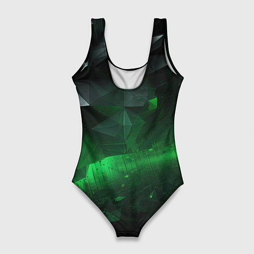 Женский купальник-боди Асимметрия зеленого узора / 3D-принт – фото 2