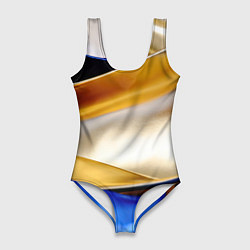 Женский купальник-боди Белая желтая синяя абстракция