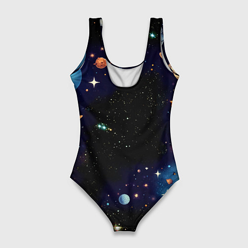 Женский купальник-боди Крутой котик в открытом космосе - нейросеть / 3D-принт – фото 2