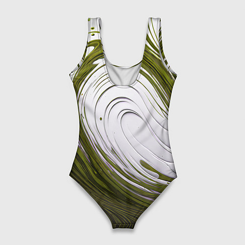 Женский купальник-боди Бело-зеленая краска / 3D-принт – фото 2