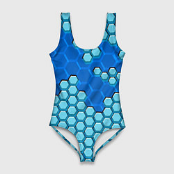 Женский купальник-боди Синяя энерго-броня из шестиугольников