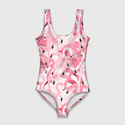 Женский купальник-боди Стая розовых фламинго