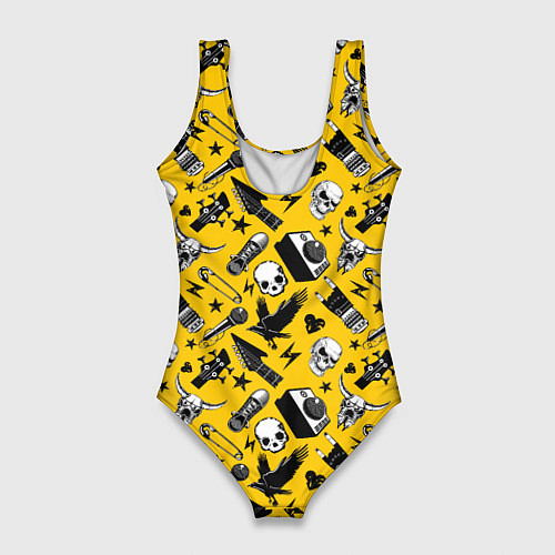 Женский купальник-боди Музыкальный рокенрольный узор / 3D-принт – фото 2