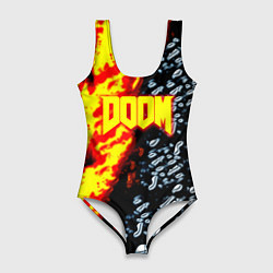 Купальник-боди 3D женский Doom огненное лого, цвет: 3D-принт