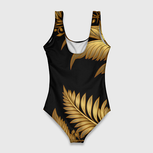 Женский купальник-боди Золотые объемные листья узоры / 3D-принт – фото 2