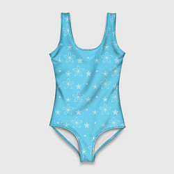Женский купальник-боди Паттерн голубой маленькие стилизованные цветы