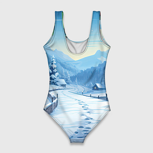 Женский купальник-боди Зеленый дракошка в городе / 3D-принт – фото 2