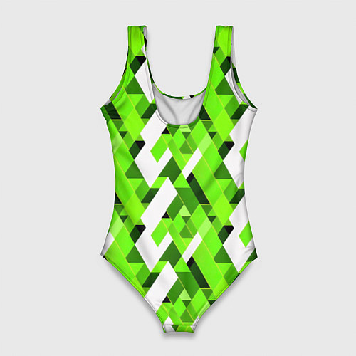 Женский купальник-боди Зелёные и белые фигуры / 3D-принт – фото 2