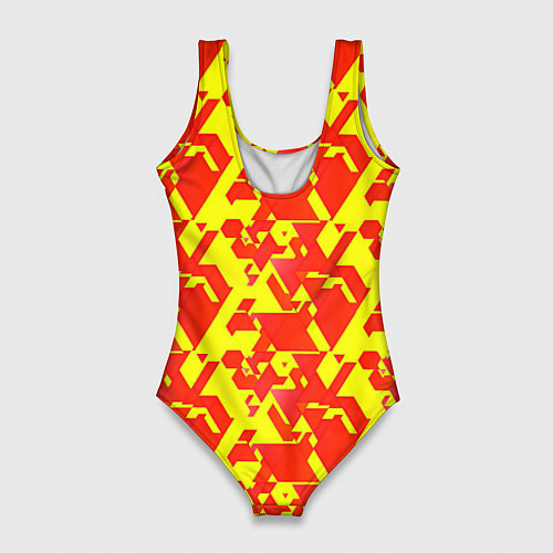 Женский купальник-боди Красные фигуры на жёлтом фоне / 3D-принт – фото 2