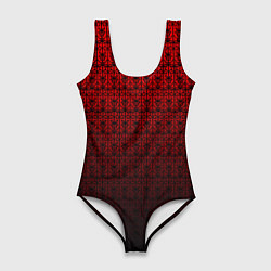 Купальник-боди 3D женский Красно-чёрный ажурный градиент, цвет: 3D-принт