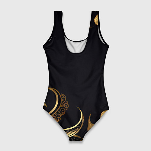 Женский купальник-боди Золотистые объемные листья и узоры / 3D-принт – фото 2