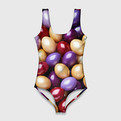 Женский купальник-боди Красные и фиолетовые пасхальные яйца