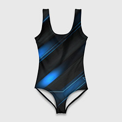 Женский купальник-боди Синий неоновый яркий свет на черном абстрактном фо