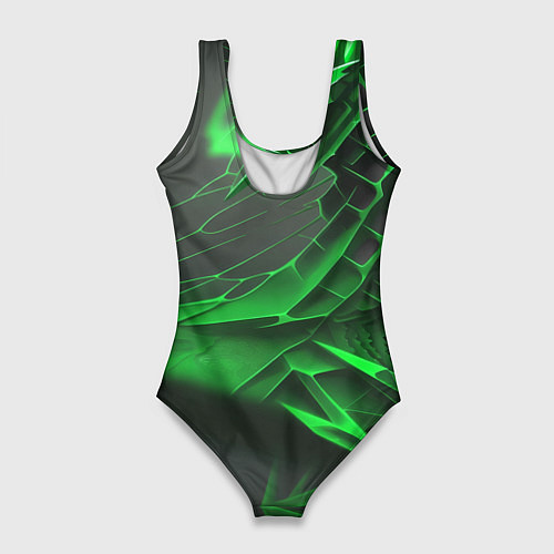 Женский купальник-боди Зелёная сеть на чёрном фоне / 3D-принт – фото 2
