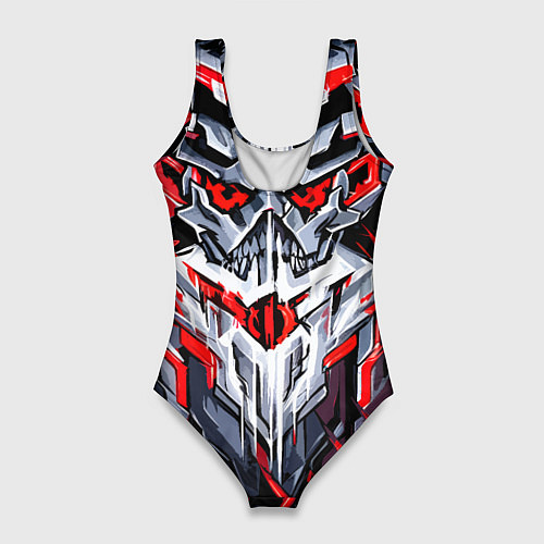Женский купальник-боди Улыбающийся череп красный / 3D-принт – фото 2