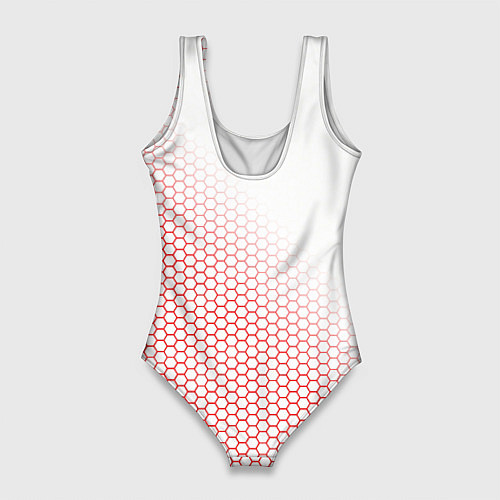 Женский купальник-боди Красно-белый соты / 3D-принт – фото 2
