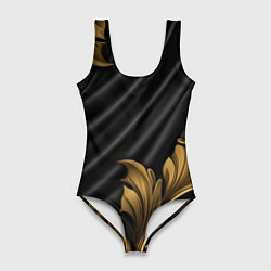Женский купальник-боди Лепнина золотые узоры на черной ткани