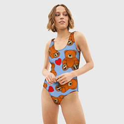 Купальник-боди 3D женский Мишки и сердца на голубом фоне, цвет: 3D-принт — фото 2