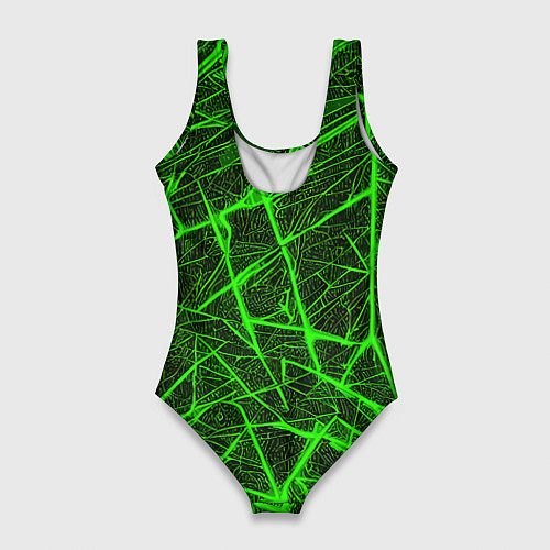 Женский купальник-боди Зелёная паутина на чёрном фоне / 3D-принт – фото 2