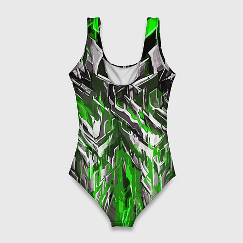 Женский купальник-боди Острый металл зелёный / 3D-принт – фото 2
